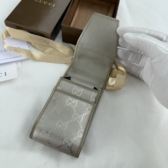 Gucci Silver GG Imprime Canvas Cigarette Case Authentic Lipstick Card Holder - Picture 7 of 13